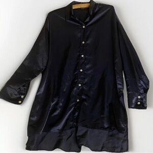 Icons By Simons Black Satin Shirt Mens M Long Sleeve Button Up Smooth Breezy